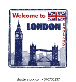 Welcome to London grunge rubber stamp on white background, vector illustration