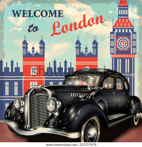 Welcome to London retro\
poster.