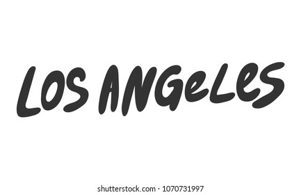 Welcome to Los Angeles. Sticker for social media content. Vector hand drawn illustration design. Bubble pop art comic style poster, t shirt print, post card, video blog cover