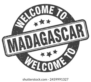 Welcome to Madagascar stamp. Madagascar round sign isolated on white background