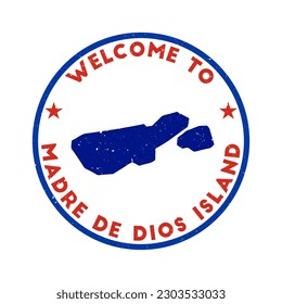 Welcome to Madre de Dios Island stamp. Grunge round stamp with texture in Fatal Fury color theme. Vintage style geometric Madre de Dios Island seal. Authentic vector illustration.