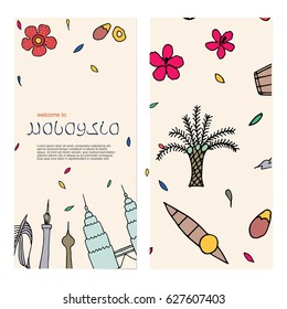Welcome to Malaysia vector brochure. Hand drawn Malaysia culture template.