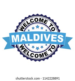 Welcome to Maldives blue black rubber stamp illustration vector on white background
