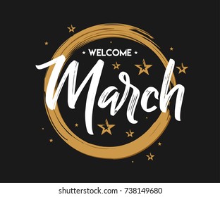 Welcome March - Grunge - Vector For Greeting, New Month