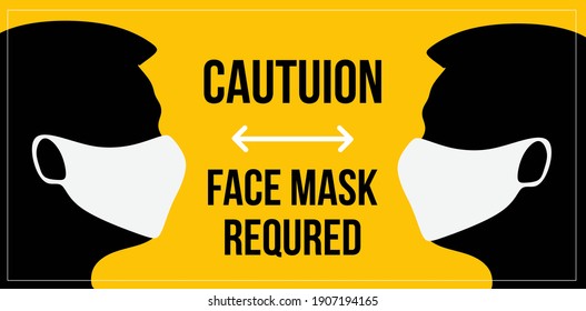 Willkommens-Maske erforderlich. Zur Vermeidung von Coronavirus. Vektorgelbe Abbildung. Für Ihre Sicherheit und unsere Sicherheit zuerst.