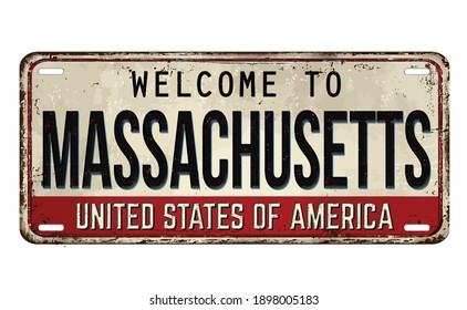 Welcome to Massachusetts vintage rusty metal plate on a white background, vector illustration