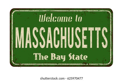Welcome to Massachusetts vintage rusty metal sign on a white background, vector illustration