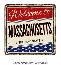 Welcome to Massachusetts vintage rusty metal sign on a white background, vector illustration