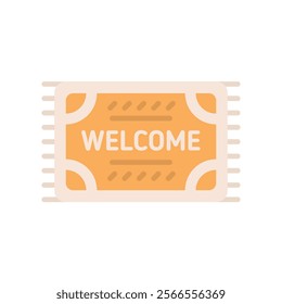 Welcome mat flat icon. Colorful vector illustration of doormat with welcome text. Suitable for home decor, hospitality, entrance design, or cleaning concepts.  Ideal for apps and websites.