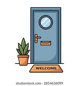 Welcome mat in front of door