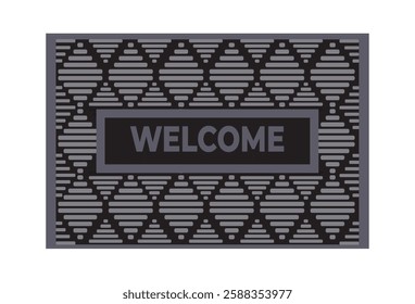 Welcome Mat vectors, A vector illustration of a home welcome mat placed at the entrance and doorway of a house. This doormat serves as a rug for visitors, adding a decorative touch to the household.
