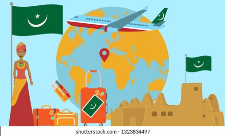 Welcome to Mauritania postcard. Travel and safari concept of Africa world map vector illustration with national flag welcome background