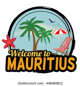 Welcome to Mauritius concept in vintage graphic style for t-shirt and other print production on white background, vector illustration