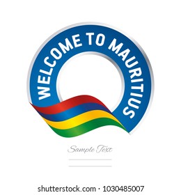 Welcome to Mauritius flag ribbon travel logo icon stamp