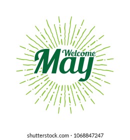 Welcome may Vector hand written text message isolated. card, congratulation, greeting. Poster, advertising, banner, placard design template. Hand written font, abc, script, lettering. Ink drawing.