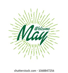 Welcome may Vector hand written text message isolated. card, congratulation, greeting. Poster, advertising, banner, placard design template. Hand written font, abc, script, lettering. Ink drawing.