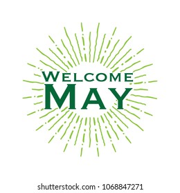 Welcome may Vector hand written text message isolated. card, congratulation, greeting. Poster, advertising, banner, placard design template. Hand written font, abc, script, lettering. Ink drawing.