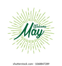 Welcome may Vector hand written text message isolated. card, congratulation, greeting. Poster, advertising, banner, placard design template. Hand written font, abc, script, lettering. Ink drawing.