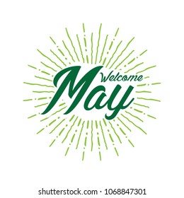 Welcome may Vector hand written text message isolated. card, congratulation, greeting. Poster, advertising, banner, placard design template. Hand written font, abc, script, lettering. Ink drawing.