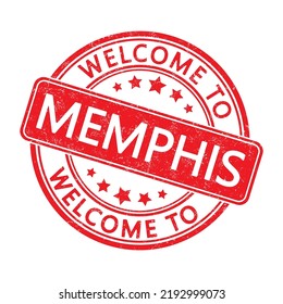 Bienvenido a Memphis. Impresión de un sello redondo con una escoria. Estilo plano