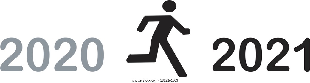 Welcome merry Christmas and happy new year in 2021, Man running from 2020 year  to 2021 year 