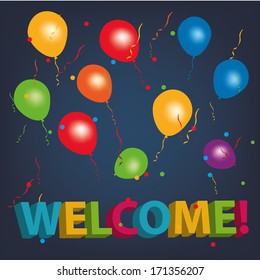 a welcome message in a party background