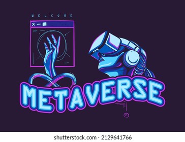 Welcome, Metaverse futuristic vector illustration with modern color