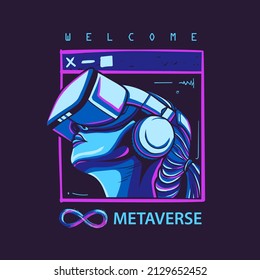 Welcome, Metaverse futuristic vector logo, poster illustration with modern color