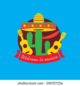 Welcome to mexico poster. Mexican food, cactus chili. Mexican food vector