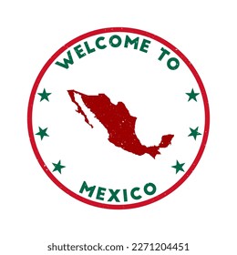 Welcome to Mexico stamp. Grunge country round stamp with texture in Into the Green color theme. Vintage style geometric Mexico seal. Elegant vector illustration.