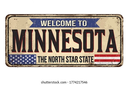 Welcome to Minnesota vintage rusty metal sign on a white background, vector illustration
