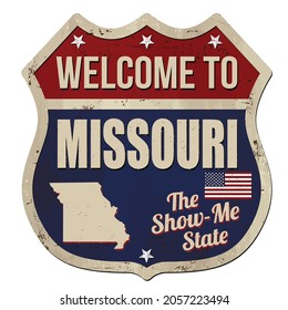 Welcome to Missouri vintage rusty metal sign on a white background, vector illustration