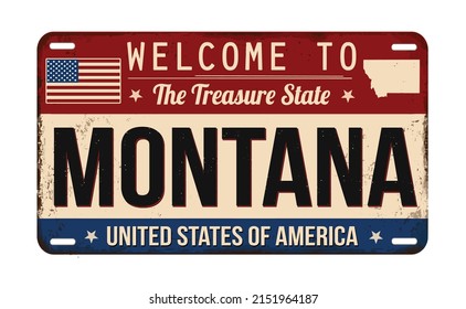 Welcome to Montana vintage rusty license plate on a white background, vector illustration