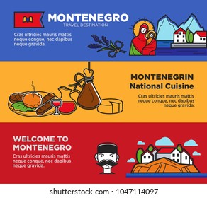 Welcome to Montenegro posters with national cuisine and attractions