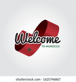 Welcome to morocco symbol with flag, simple modern logo on white background, vector illustration
