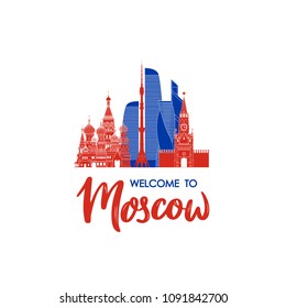 Welcome to Moscow. Concept Russian landmarks. Vector illustration.
