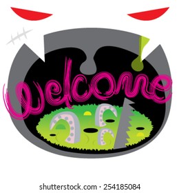 Welcome in mouth monster vector