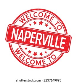 Bienvenido a NAPERVILLE. Impresión de un sello redondo con una escoria. Estilo plano
