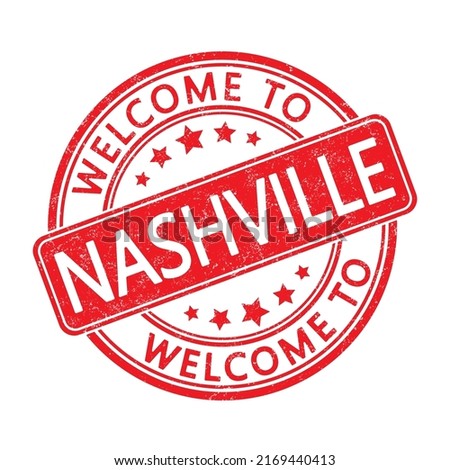 Welcome to Nashville. Impression of a round stamp with a scuff. Flat style