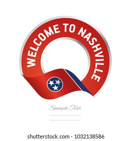 Welcome To Nashville Tennessee Flag Ribbon Travel Logo Icon Stamp