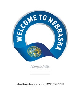 Welcome to Nebraska USA flag ribbon travel logo icon stamp