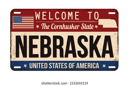 Welcome to Nebraska vintage rusty license plate on a white background, vector illustration