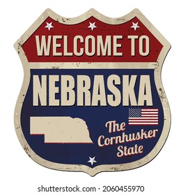Welcome to Nebraska vintage rusty metal sign on a white background, vector illustration