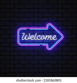 Welcome neon, great design for any purposes. Banner, poster, greeting card. Vector design illustration
