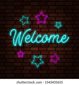 welcome neon light text effect illustration