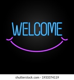 Welcome neon sign, modern design, light banner, colorful modern design trend on black background. Vector illustration.