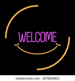 Welcome neon sign, modern glowing banner design, colorful modern design trends. Vector illustration.