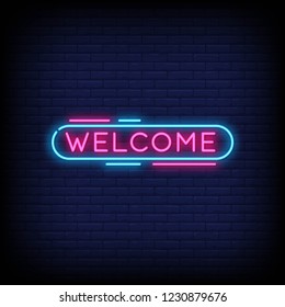 Welcome Neon Text Brick Wall Background Stock Vector (Royalty Free ...