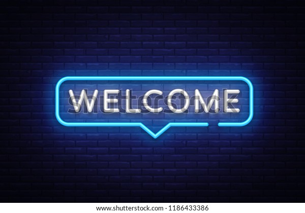 Welcome Neon Text\
Vector. Welcome neon sign, design template, modern trend design,\
night neon signboard, night bright advertising, light banner, light\
art. Vector\
illustration