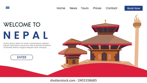 Welcome to Nepal Skyline background vector illustration. Travel and Tourism Famous Mountain and Kathmandu Landmarks.